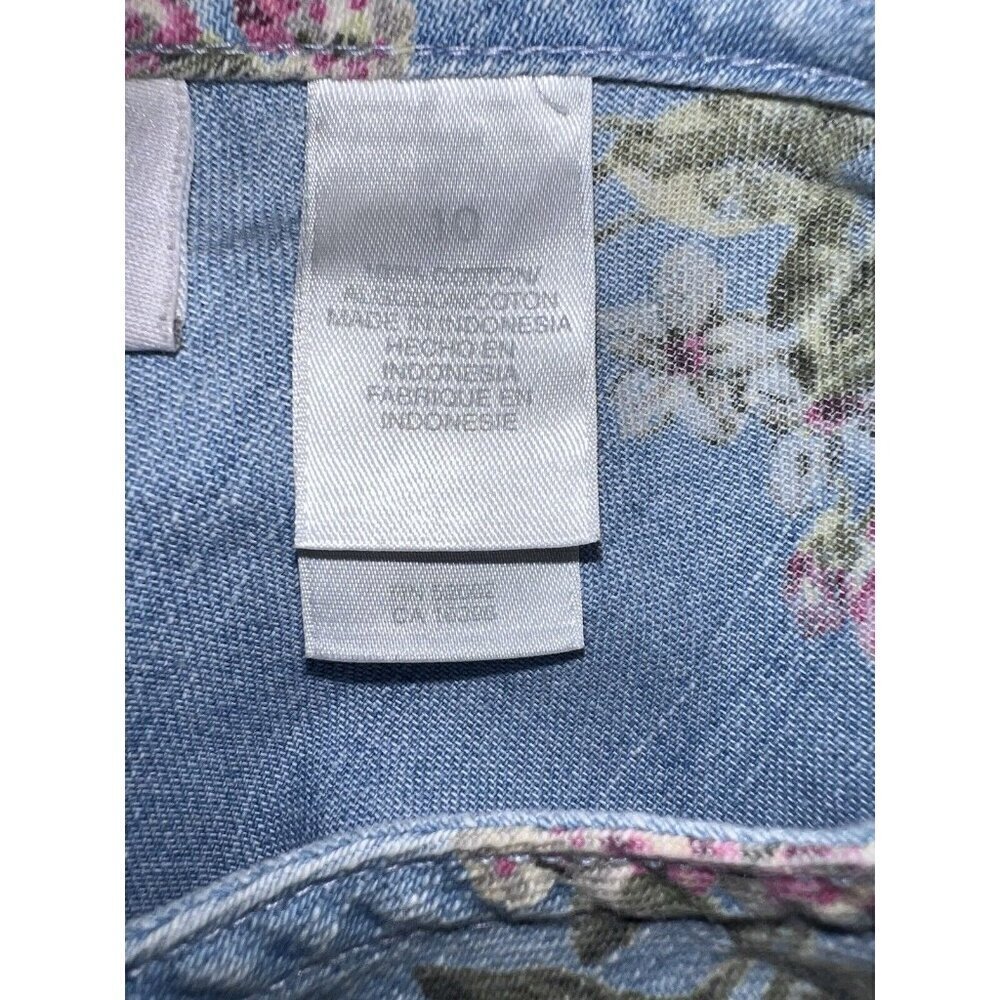 LIZ CLAIBORNE Y2K Jean Jumper Light Blue Pink Roses Cottagecore Dress Sz 10 - Picture 13 of 15